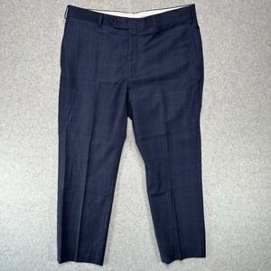 Samuelsohn Mens Navy Blue Glen Plaid Wool Dress Pants Madison 37x27 Canada Made